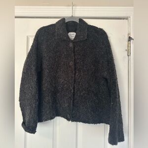 Margaret O’Leary Black Mohair Wool Blend Collared Cardigan